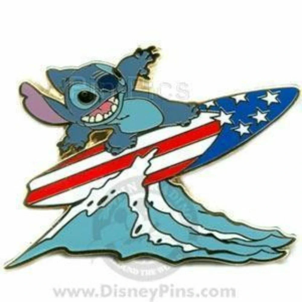 Disney Pin 61636 Americana Deluxe Starter Stitch Surfs with‎ Patriotic Surfboard
